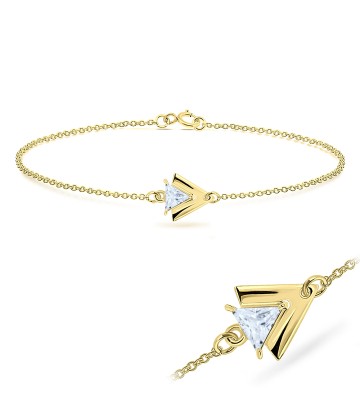 Gold Plated CZ Triangle Silver Bracelet BRS-429-GP